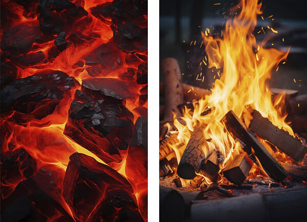 Collage of fire and coals Collage of fire and coals