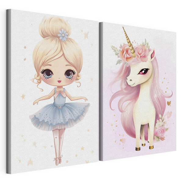 Modularer Leinwanddruck Zwei Poster mit einem Einhorn und einem Einhorn