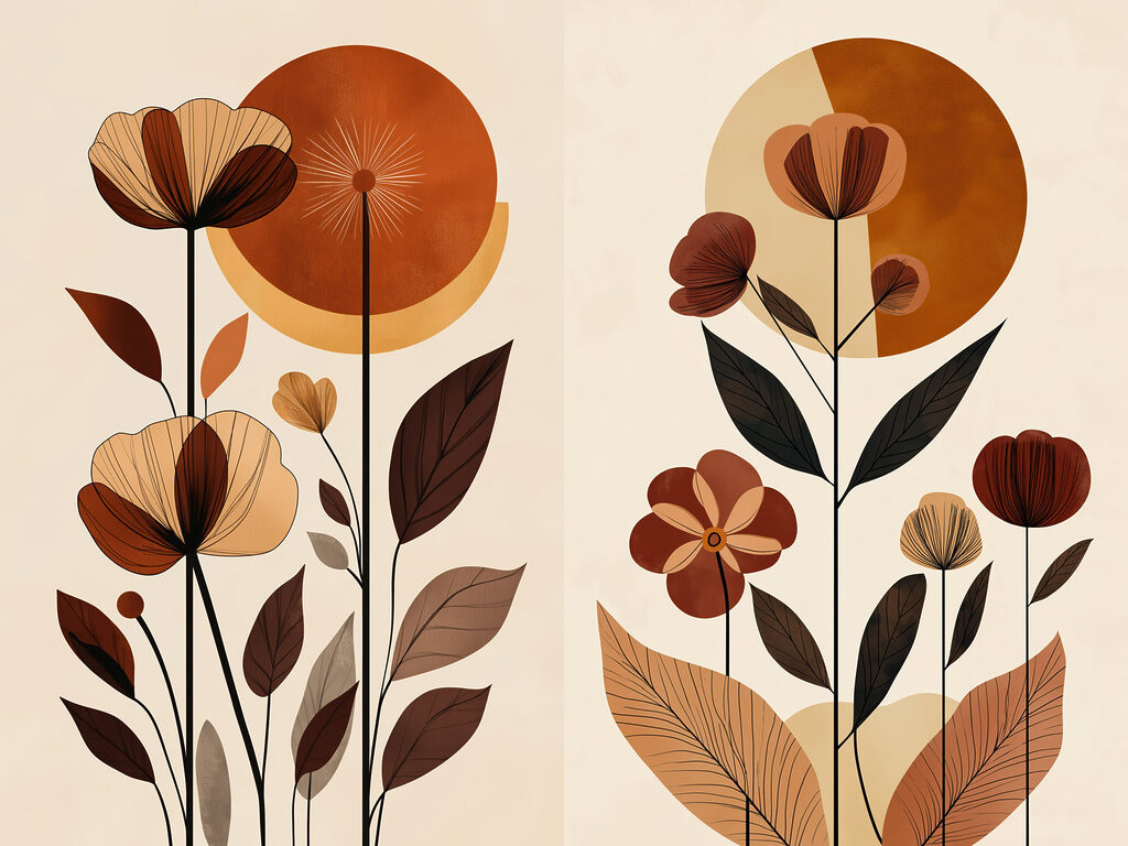 Painting of flowers and leaves Painting of flowers and leaves