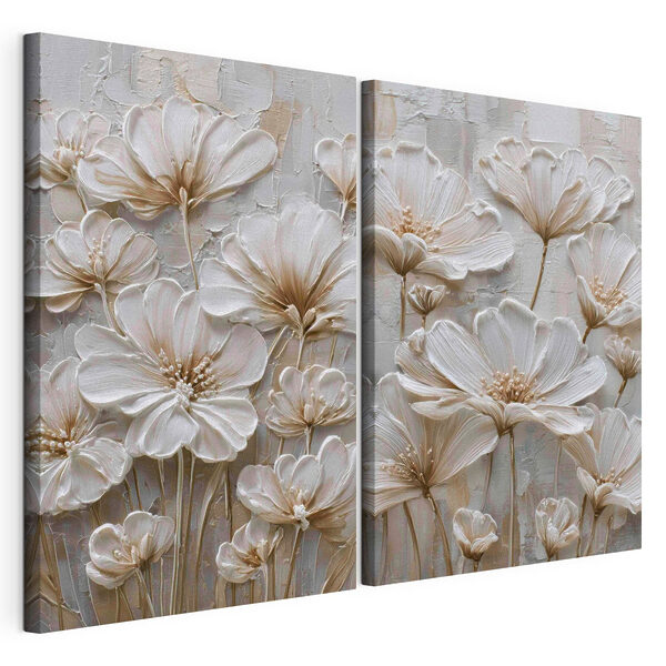 Modularer Leinwanddruck Zarte Blumen in sanften Farbtönen