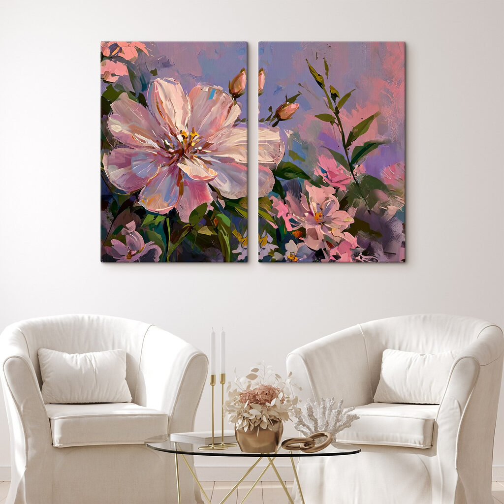 Painting of flowers on a purple background Painting of flowers on a purple background