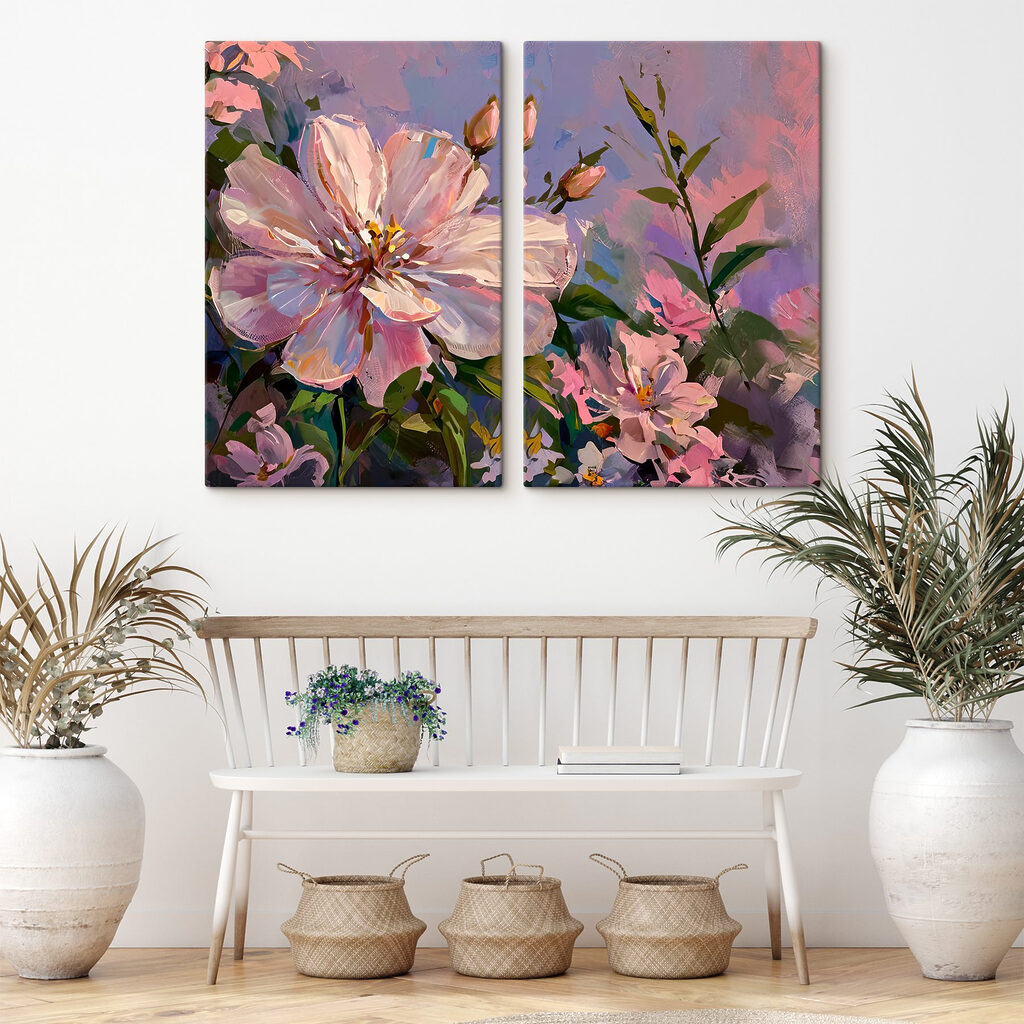 Painting of flowers on a purple background Painting of flowers on a purple background