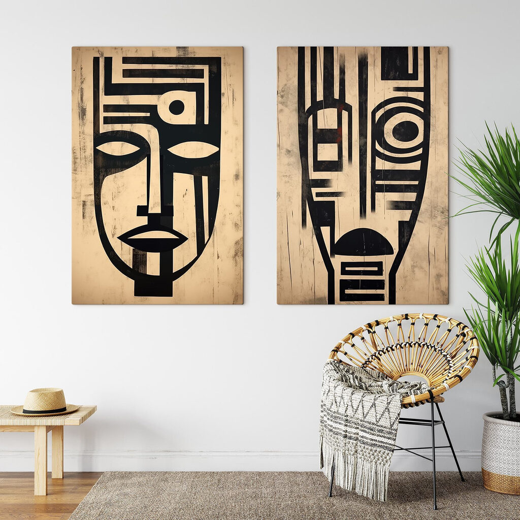 Abstract faces in contrasting designs Abstract faces in contrasting designs