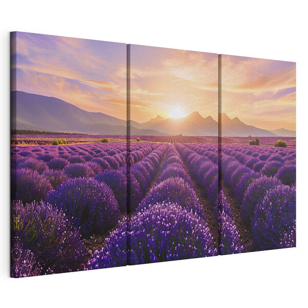 Modularer Leinwanddruck Lavendelfeld mit Bergen im Hintergrund