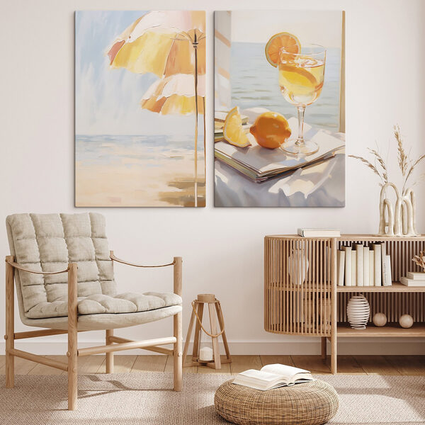 Painting of a drink and a lemon