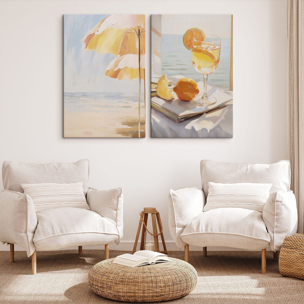 Painting of a drink and a lemon