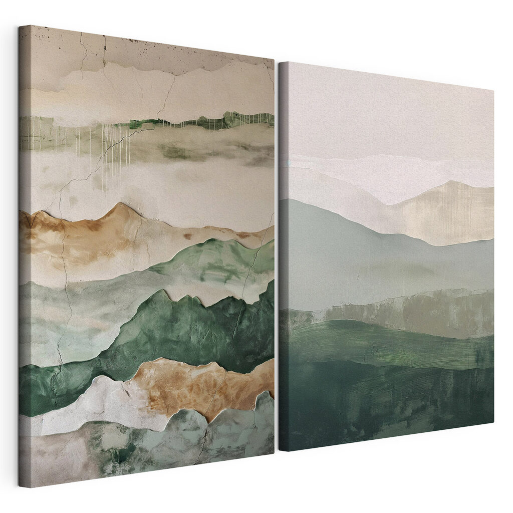 Painting of mountains and a crack in the wall
