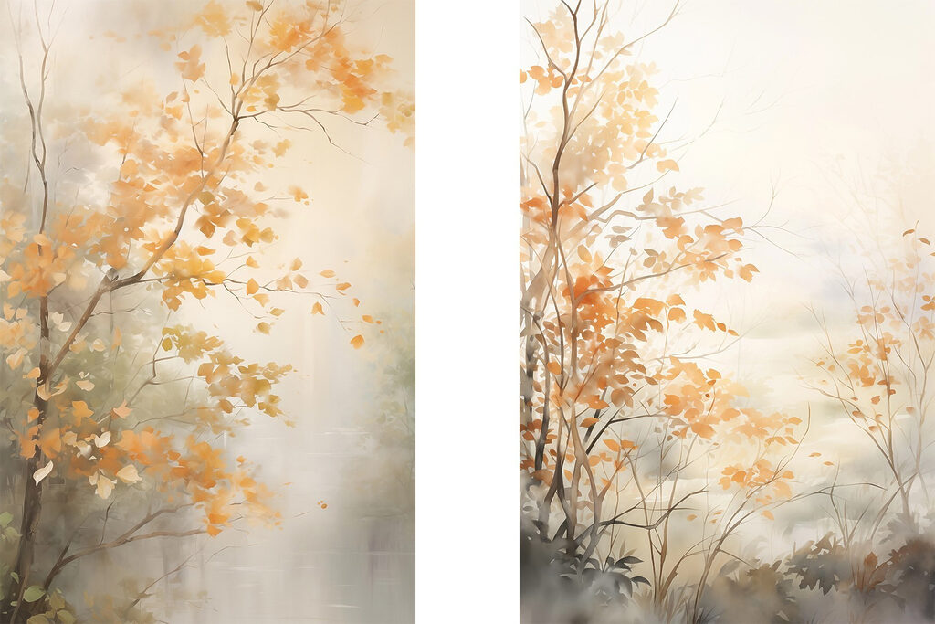 Painting of trees with yellow leaves