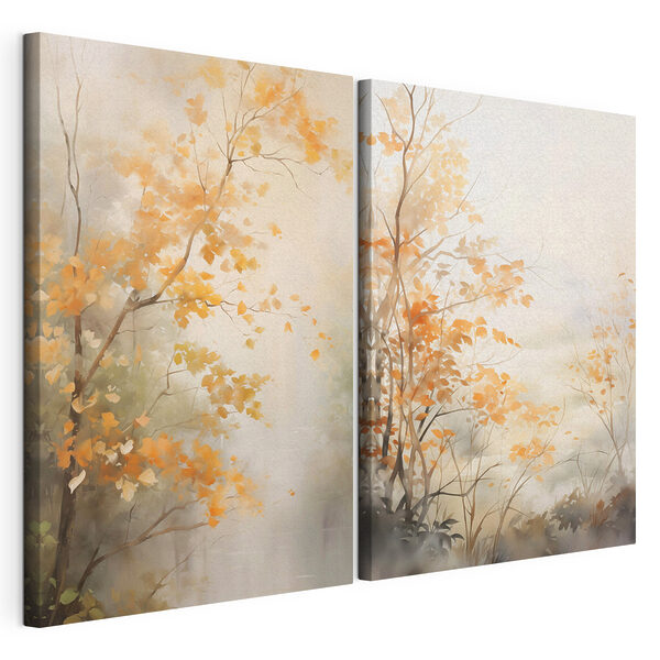 Painting of trees with yellow leaves