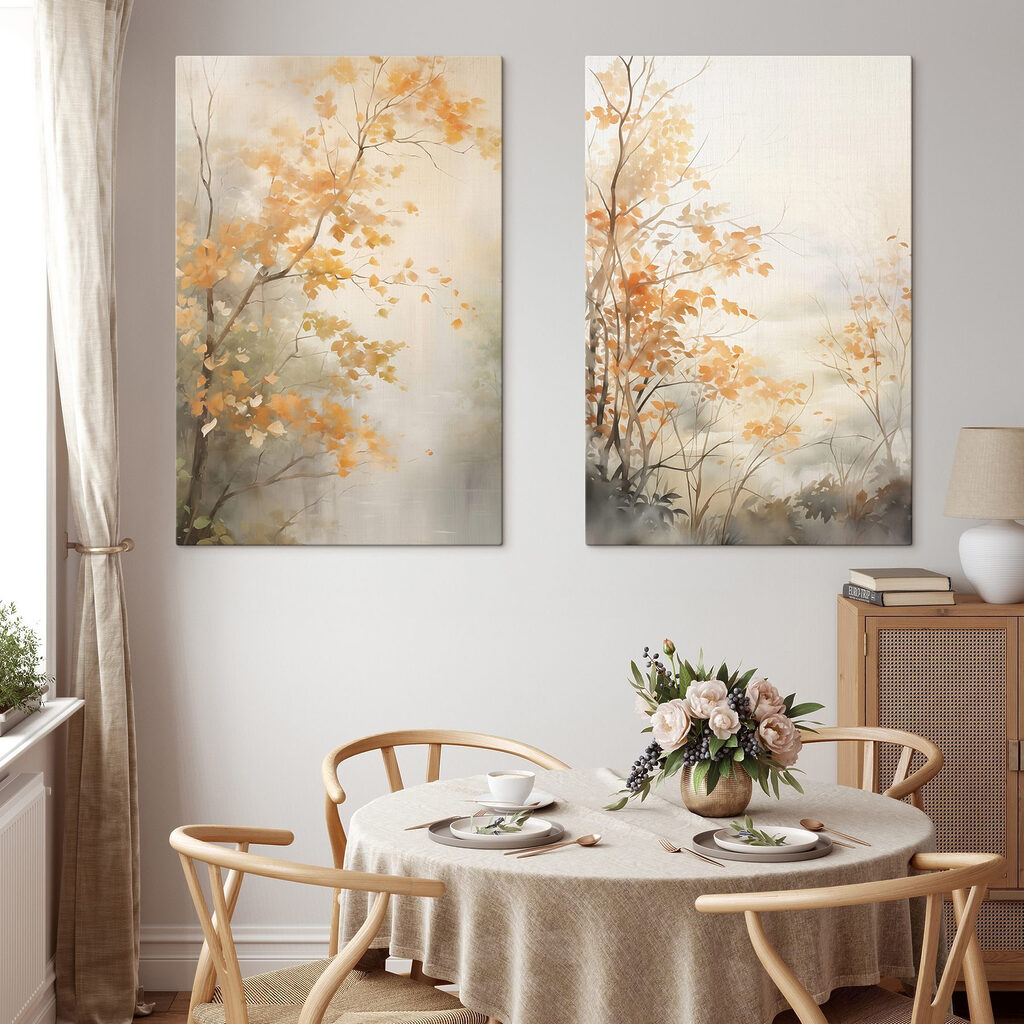 Painting of trees with yellow leaves
