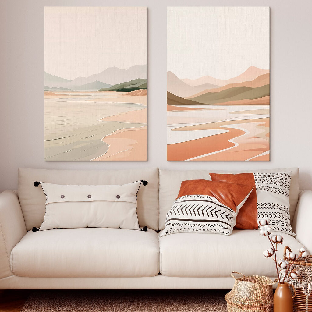 Screenshot of a painting of a beach and mountains Screenshot of a painting of a beach and mountains