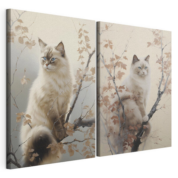 Katze, die auf einem Baum sitzt Modularer Leinwanddruck Katze, die auf einem Baum sitzt
