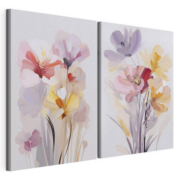 Gemälde mit Blumen auf weißem Hintergrund Modularer Leinwanddruck Gemälde mit Blumen auf weißem Hintergrund