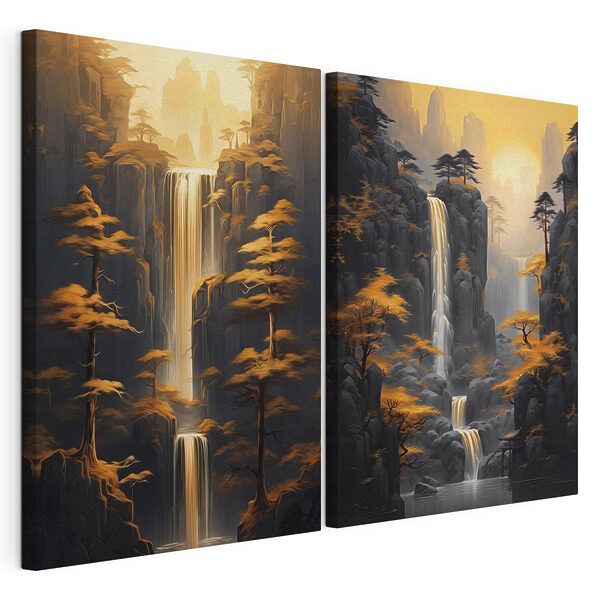 Wasserfall in den Bergen Modularer Leinwanddruck Wasserfall in den Bergen