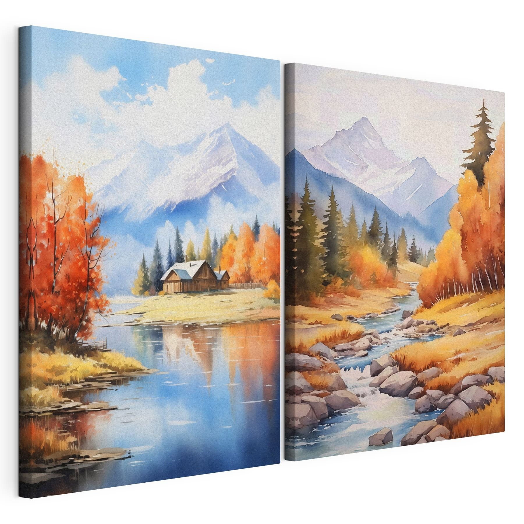 Watercolor painting of a house and a river Watercolor painting of a house and a river