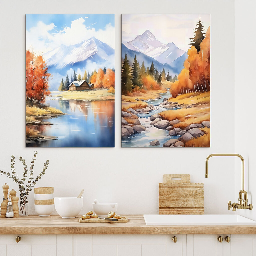Watercolor painting of a house and a river Watercolor painting of a house and a river