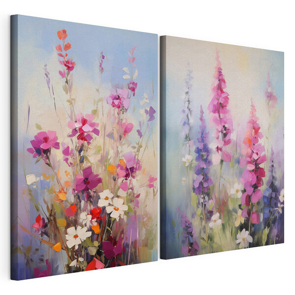 Gemälde von Blumen auf einer Wiese Modularer Leinwanddruck Gemälde von Blumen auf einer Wiese