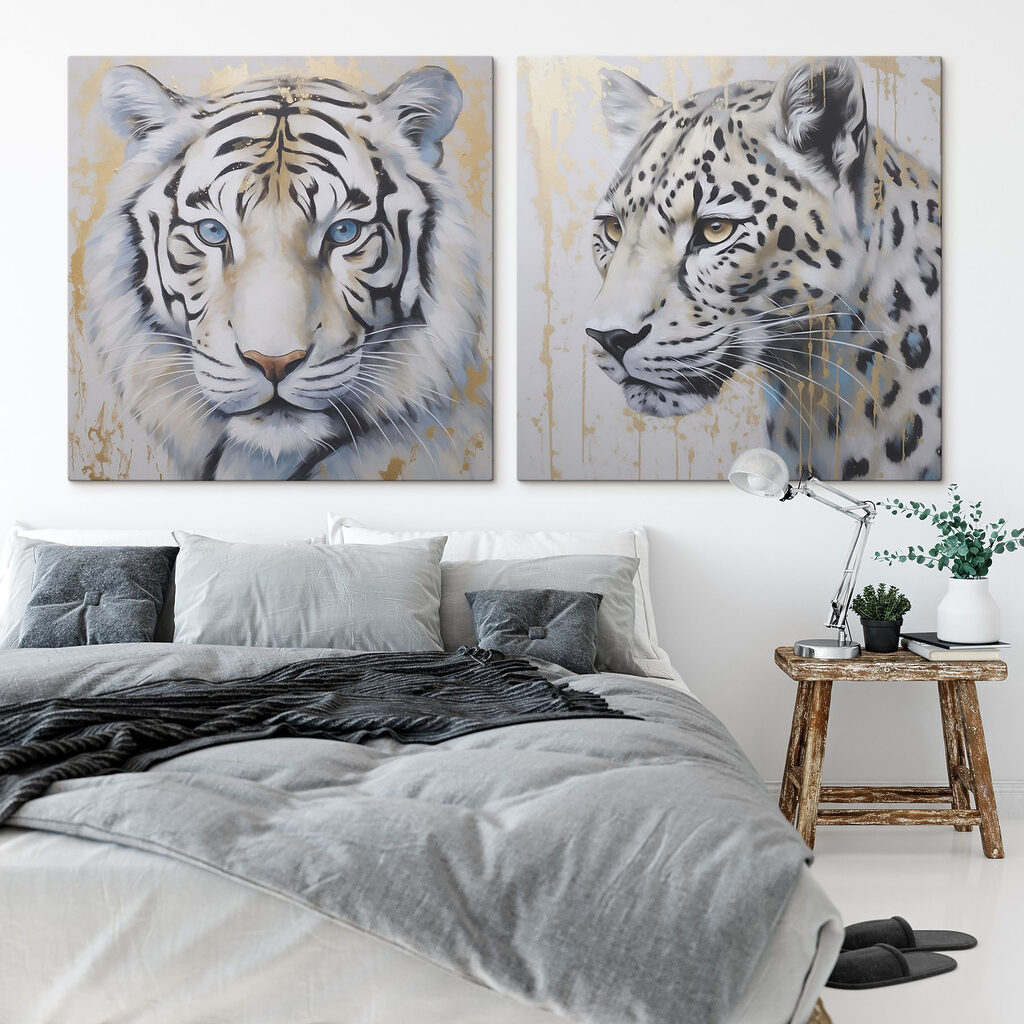 Two paintings of tigers and leopards Two paintings of tigers and leopards