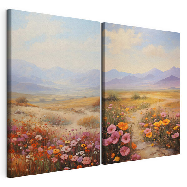 Gemälde einer Landschaft mit Blumen Modularer Leinwanddruck Gemälde einer Landschaft mit Blumen