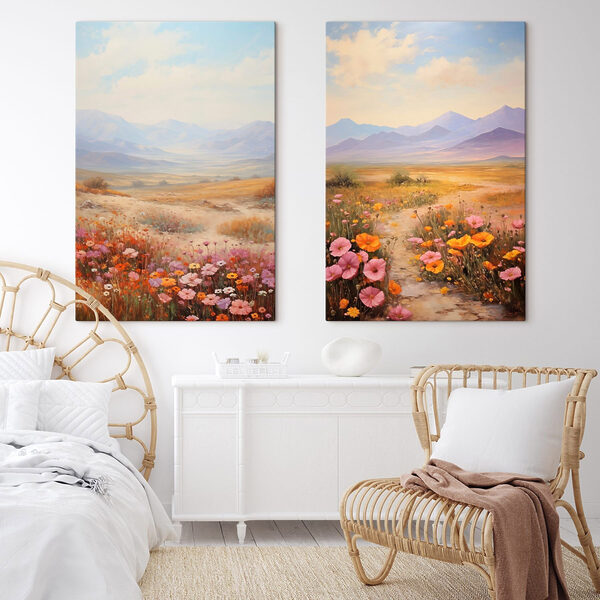 Painting of a landscape with flowers Painting of a landscape with flowers