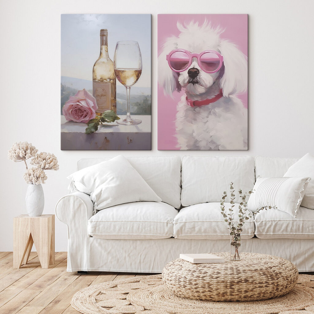 Painting of a dog and a wine glass Painting of a dog and a wine glass