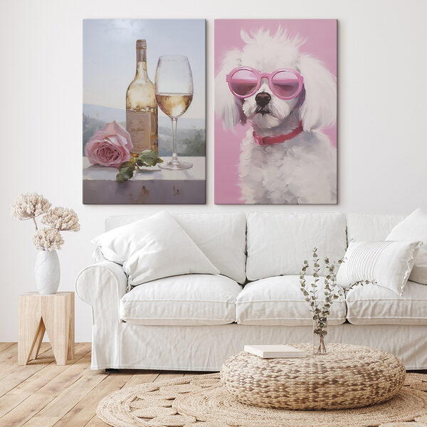 Painting of a dog and a wine glass Painting of a dog and a wine glass