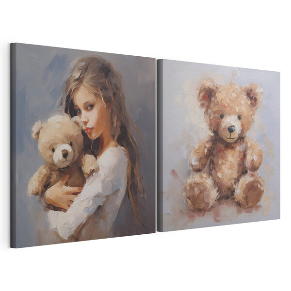 Mädchen mit einem Teddybären Modularer Leinwanddruck Mädchen mit einem Teddybären