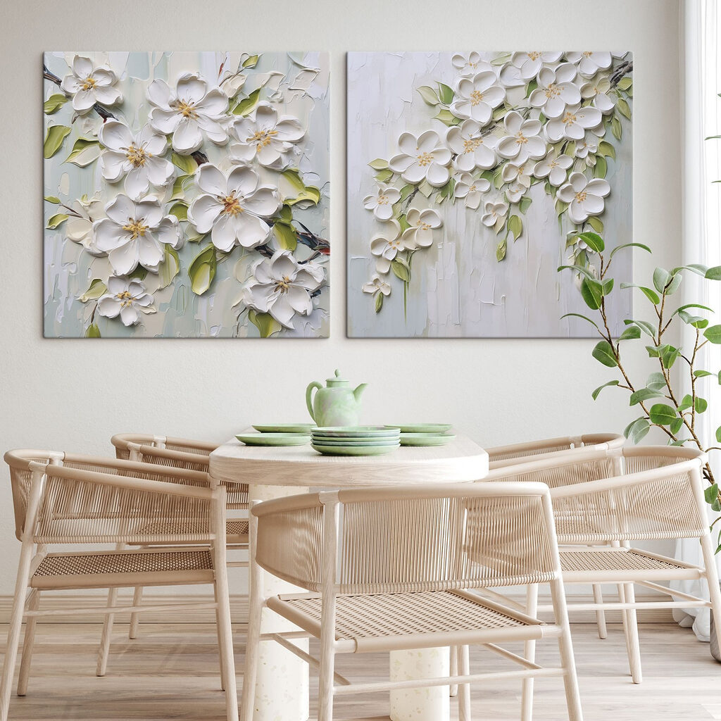 Painting of flowers on a white surface Painting of flowers on a white surface