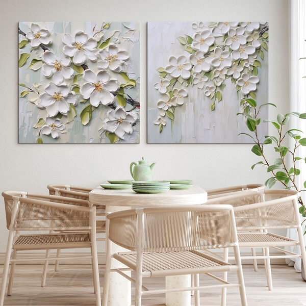 Painting of flowers on a white surface Painting of flowers on a white surface