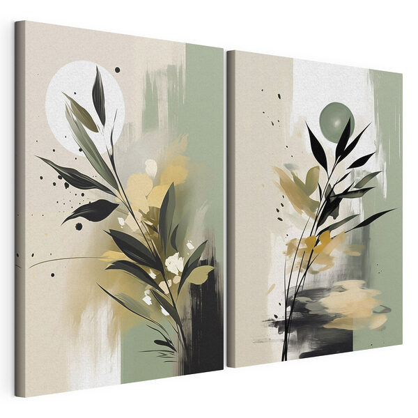 Modularer Leinwanddruck Gemälde von Blumen und Blättern