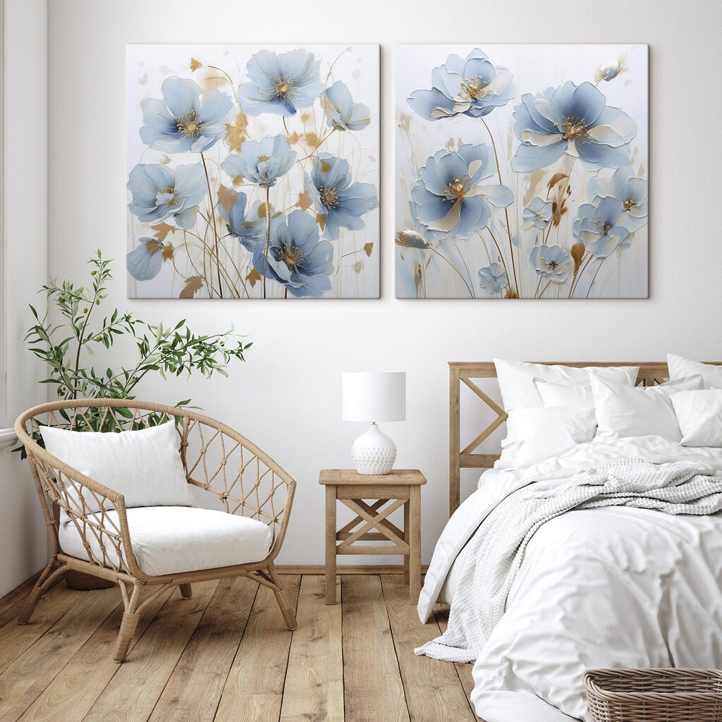 Painting of flowers on a white surface Painting of flowers on a white surface