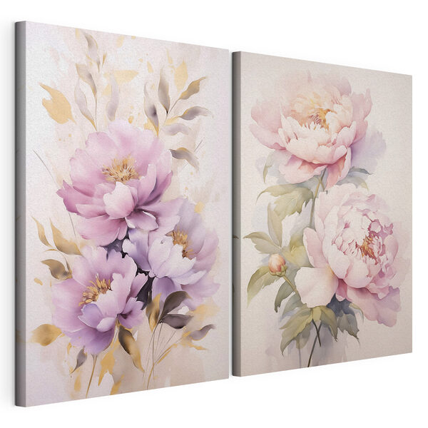 Zarte Blüten in sanften Farbtönen Modularer Leinwanddruck Zarte Blüten in sanften Farbtönen
