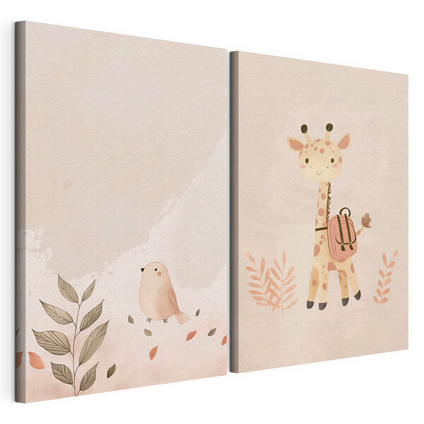 Giraffe und Vogel Modularer Leinwanddruck Giraffe und Vogel