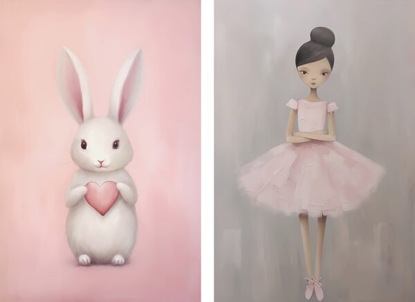 Two paintings of a girl and a rabbit Two paintings of a girl and a rabbit