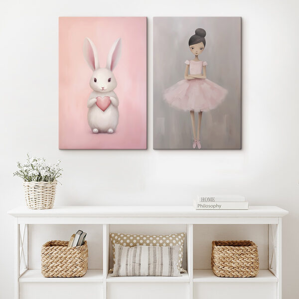 Two paintings of a girl and a rabbit Two paintings of a girl and a rabbit