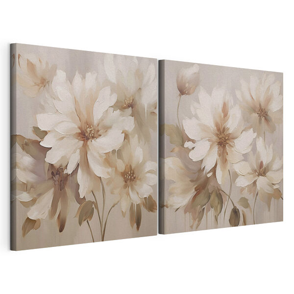 Gemälde mit Blumen auf beigem Hintergrund Modularer Leinwanddruck Gemälde mit Blumen auf beigem Hintergrund