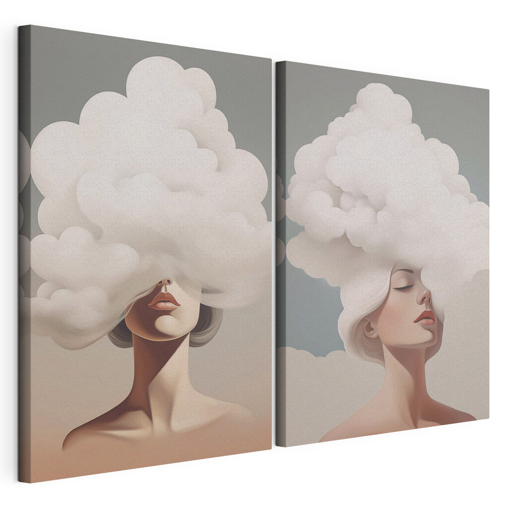 Woman with white hair and clouds on her head Woman with white hair and clouds on her head