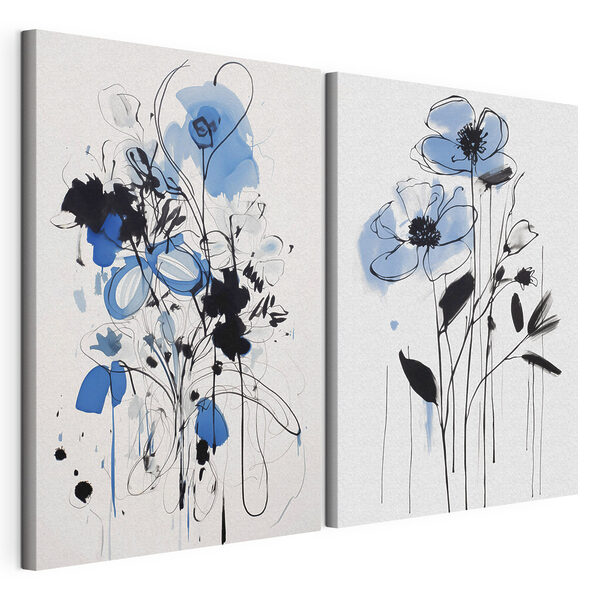 Modularer Leinwanddruck Blumenbild mit schwarzer und blauer Farbe