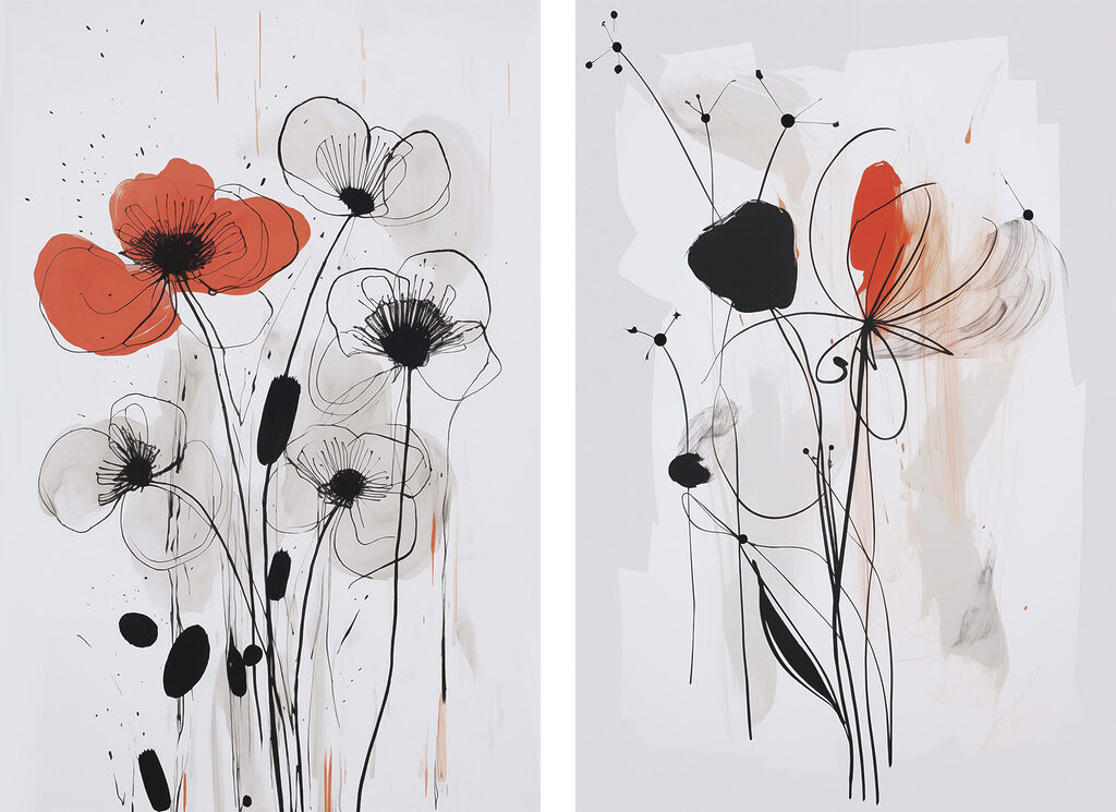 Painting of flowers on a white surface Painting of flowers on a white surface