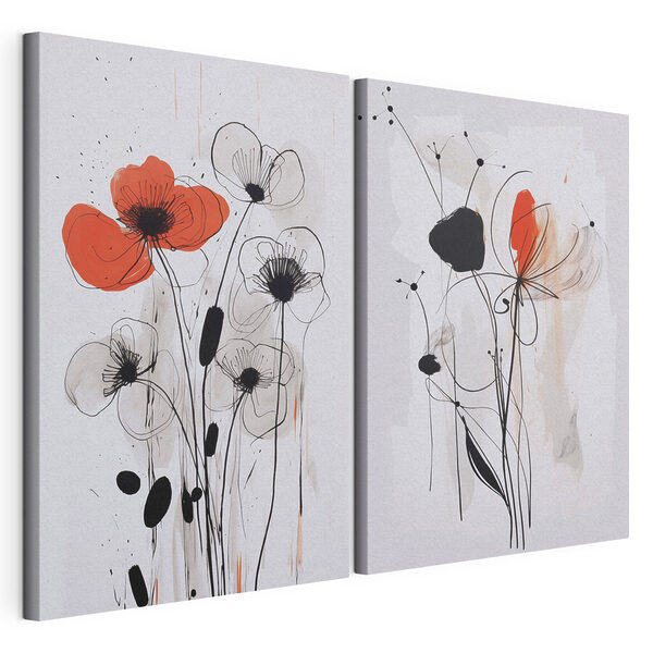 Blumenmalerei auf weißem Untergrund Modularer Leinwanddruck Blumenmalerei auf weißem Untergrund