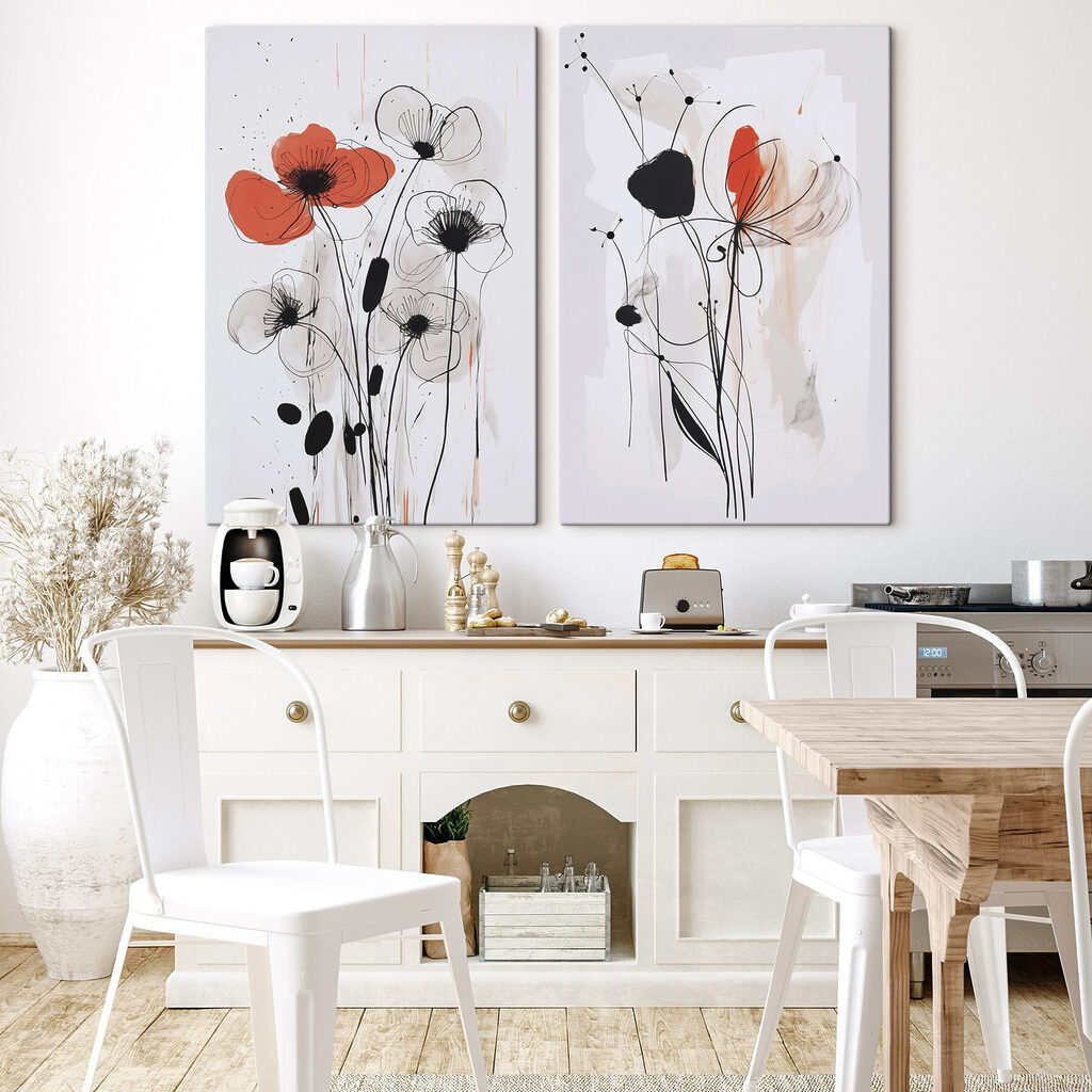 Painting of flowers on a white surface Painting of flowers on a white surface