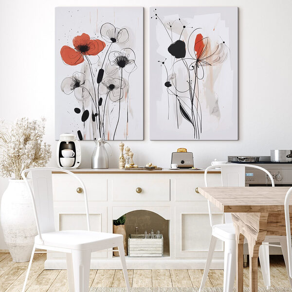 Painting of flowers on a white surface Painting of flowers on a white surface