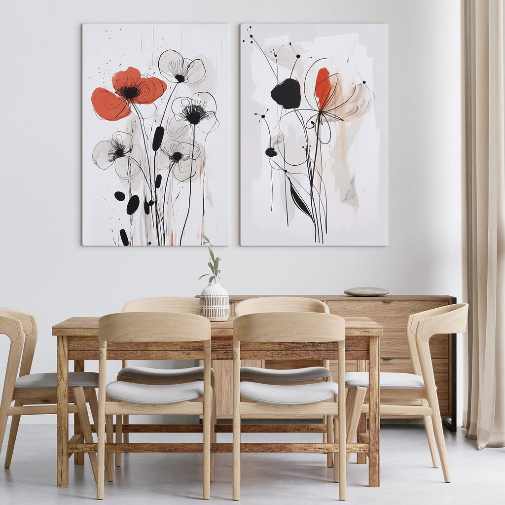 Painting of flowers on a white surface Painting of flowers on a white surface