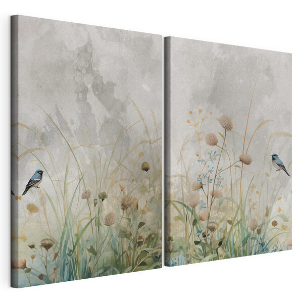 Gemälde mit Blumen und Gras Modularer Leinwanddruck Gemälde mit Blumen und Gras