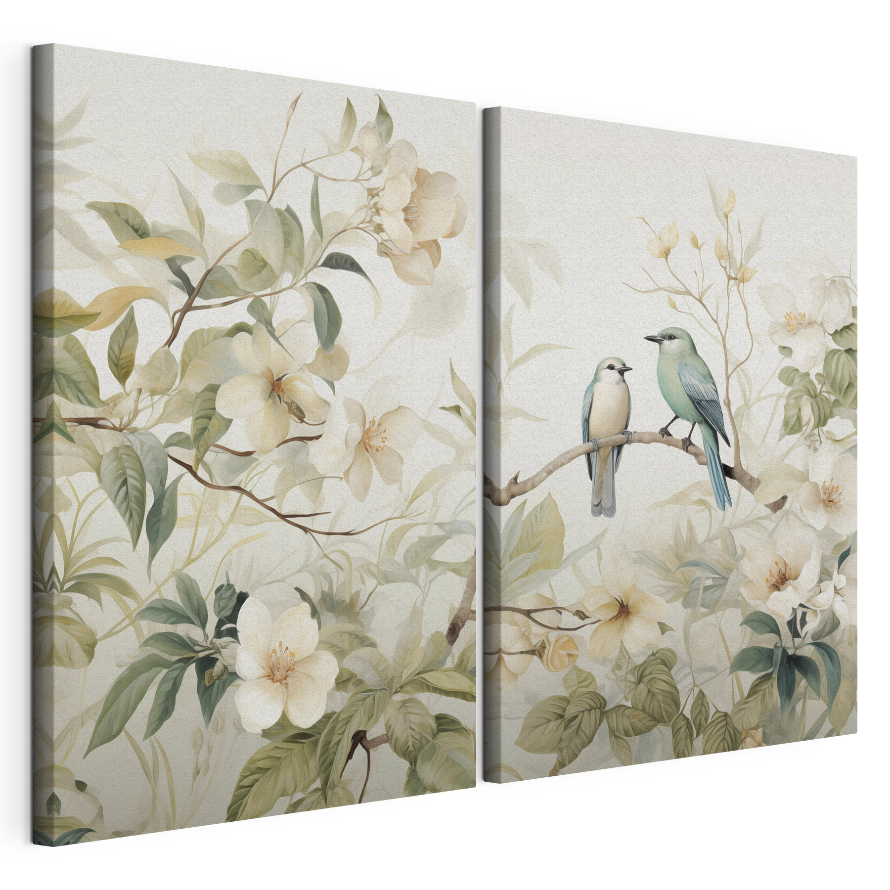 Two birds on a branch with flowers Two birds on a branch with flowers