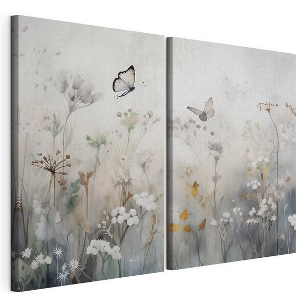 Gemälde mit Blumen und Schmetterlingen Modularer Leinwanddruck Gemälde mit Blumen und Schmetterlingen