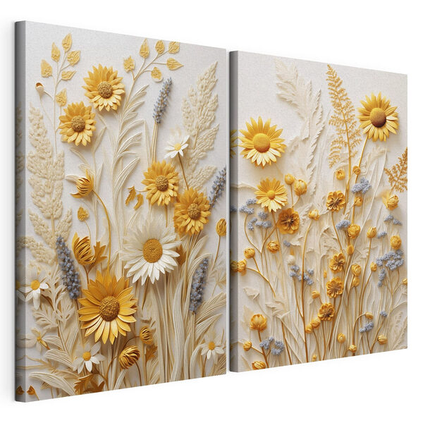 Collage aus Blumen und Blättern Modularer Leinwanddruck Collage aus Blumen und Blättern