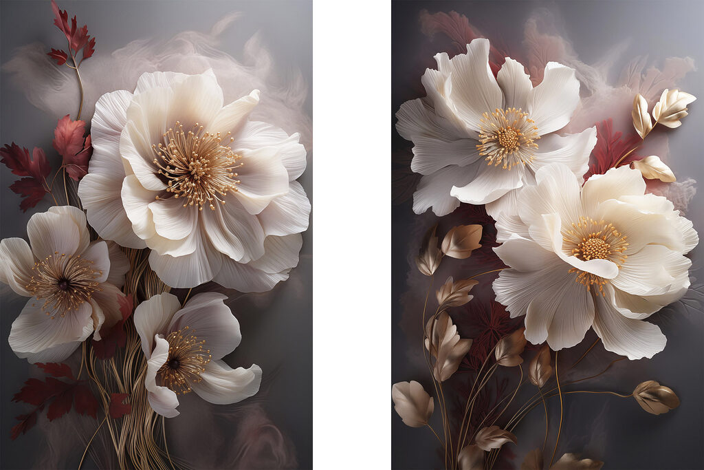 - Elegant blooms in gentle hues - Elegant blooms in gentle hues