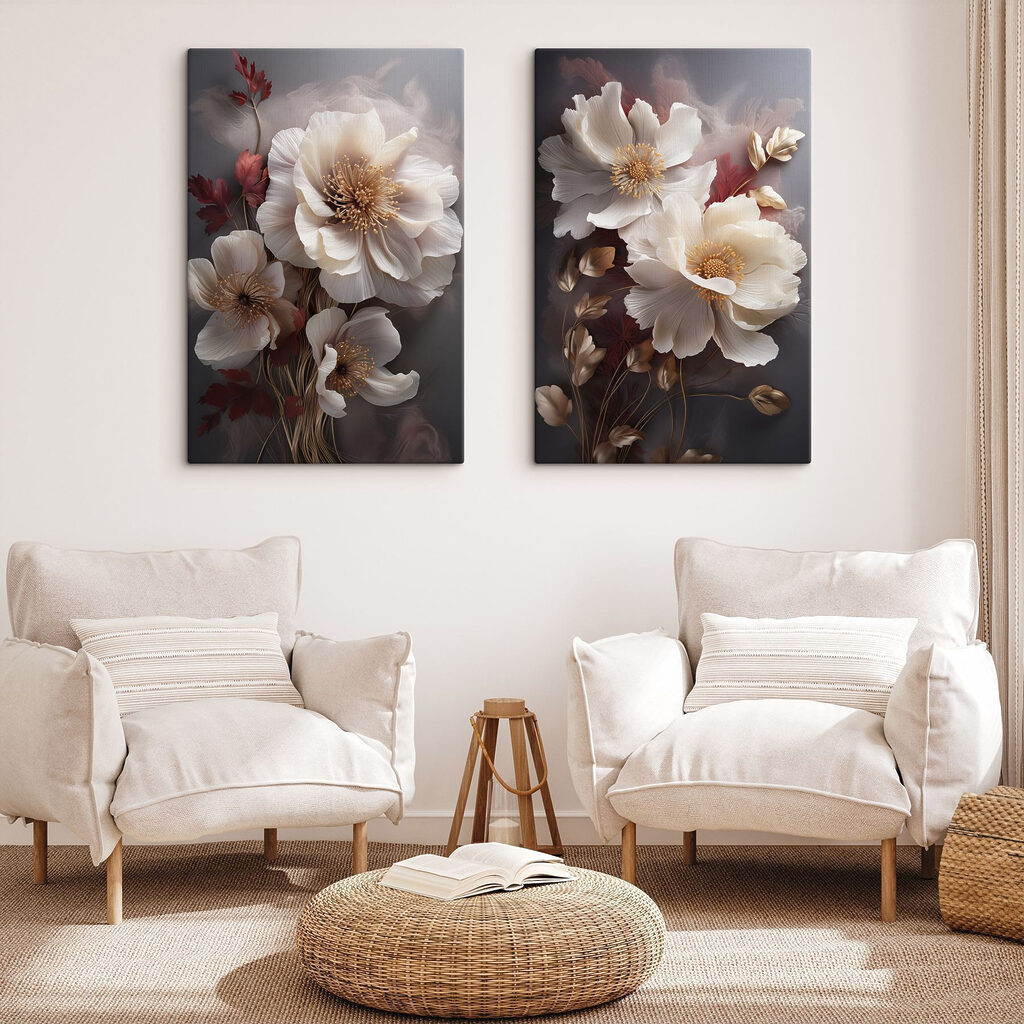 - Elegant blooms in gentle hues - Elegant blooms in gentle hues