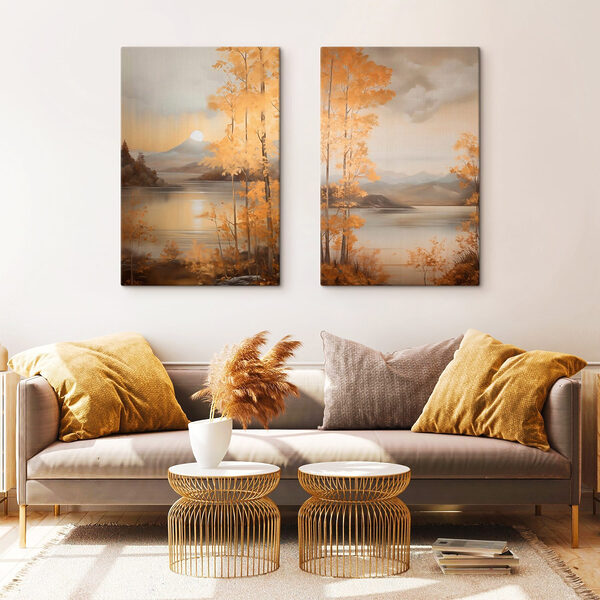 Painting of a mountain and a lake Painting of a mountain and a lake
